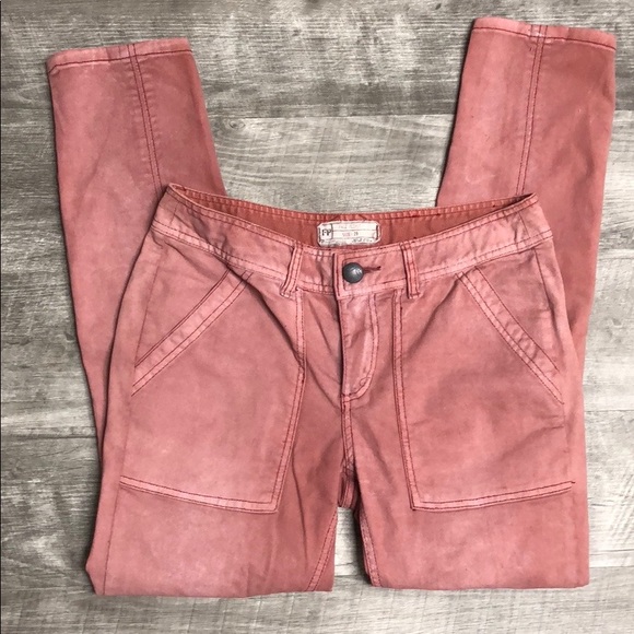 Free People Pants - Free People Stone Wash Red Skinny Jeans Size 29